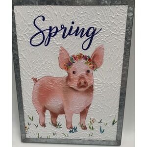 Pioneer Woman Spring Metal Sign Wall Decor Pig Farmhouse Floral Rustic Pink New